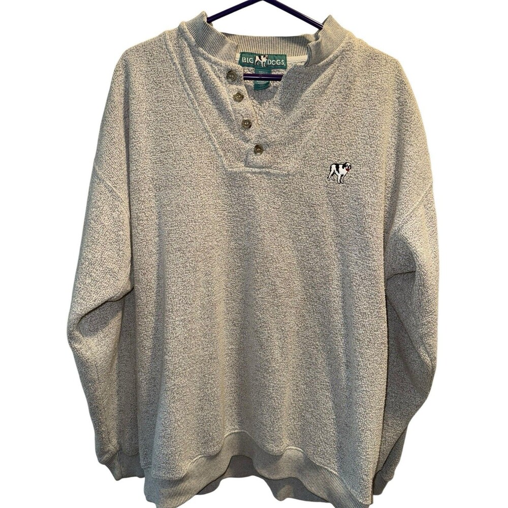 Vintage Y2K Big Dogs Gray Henley Collar Button Grunge Sweatshirt Large